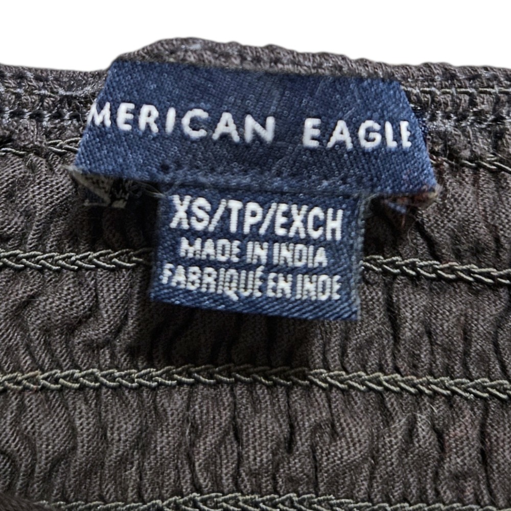 American Eagle Y2K Halter Top XS Black Smocked Ruffle Stretch Crop Cami Tie Neck - Picture 8 of 11